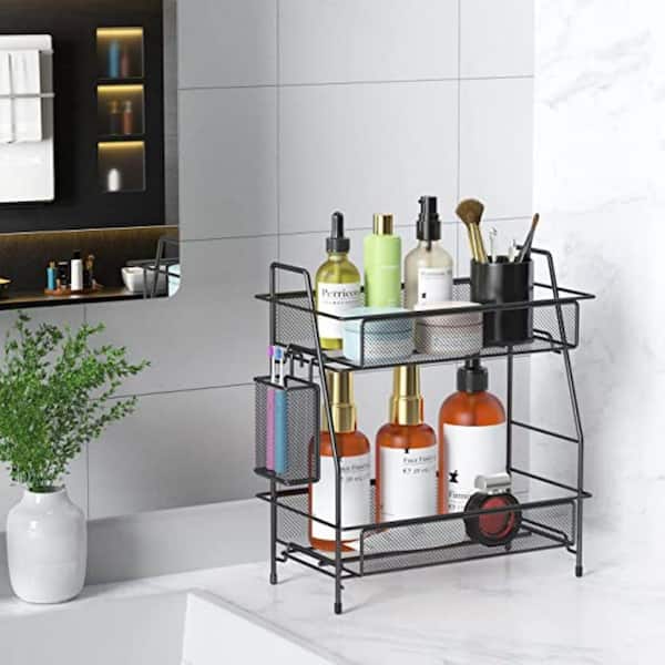 Dyiom Bathroom Counter Organizer Rack with Toiletries Basket, Two Tier Stainless Steel Toothpaste Holder, Bronze/Copper Metallic