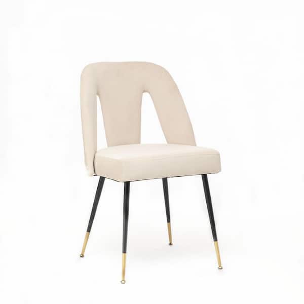 URTR Beige Modern Velvet Upholstered Dining Chair with Nailheads and ...