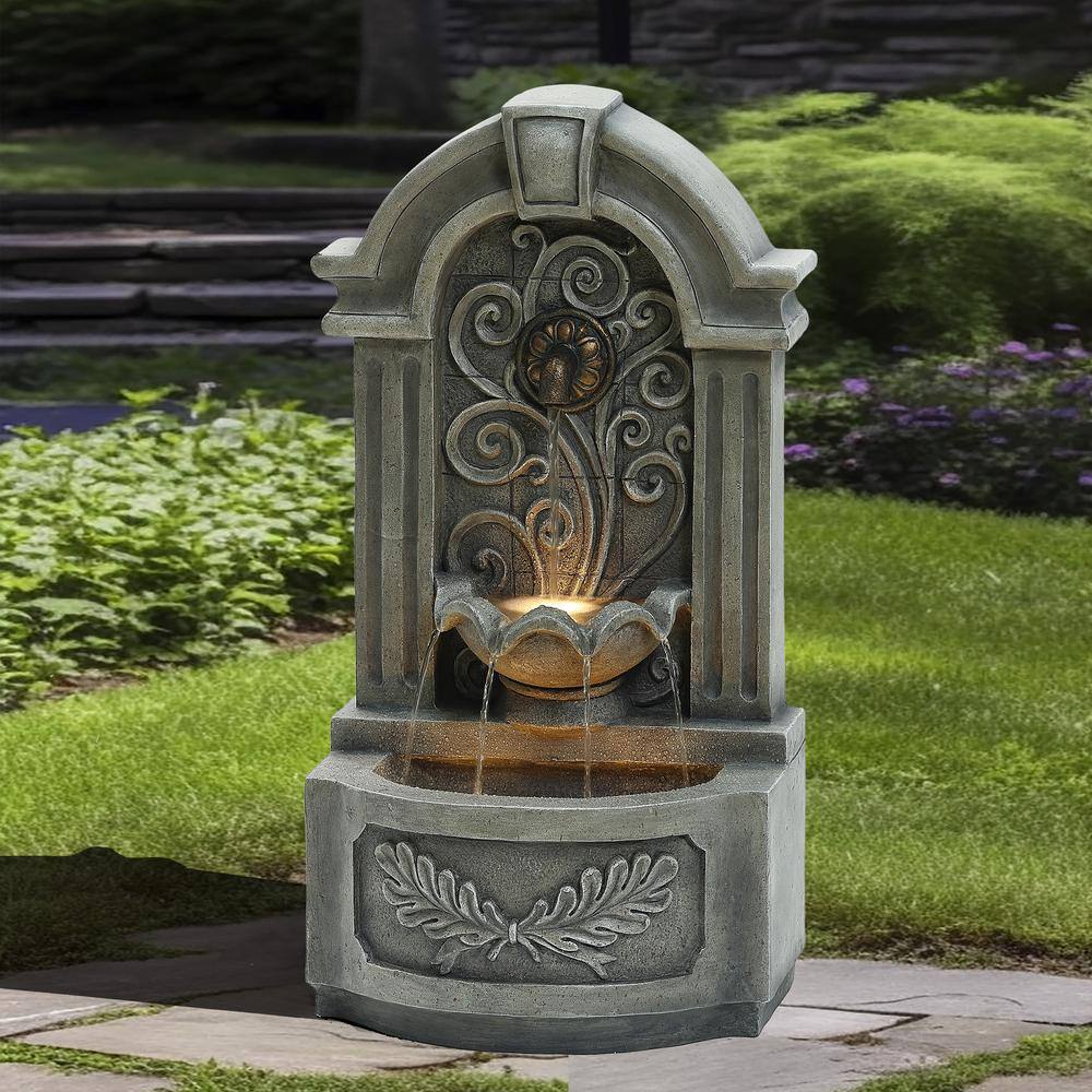 Gray Resin Classical Freestanding Outdoor Water Fountain with Lights