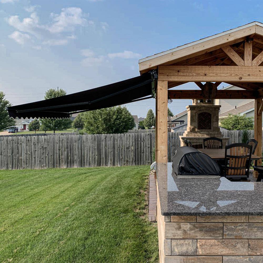Motorized Retractable Black Patio Awning with Aluminum Frame