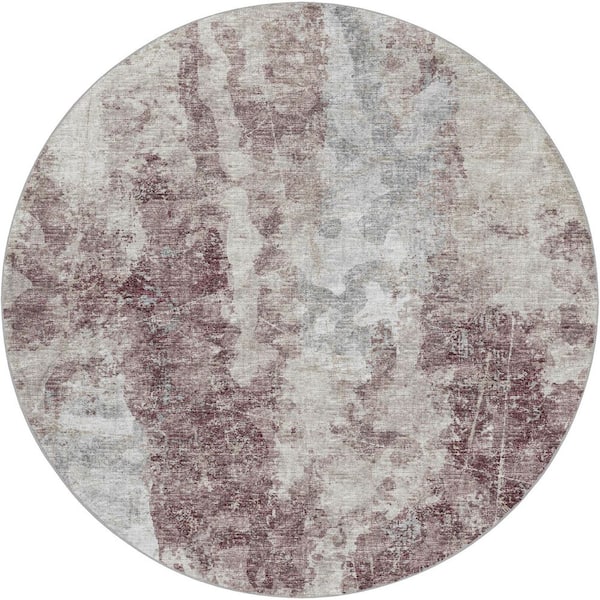 Dream Shag Premium Machine Washable Abstract ADS68 Plum 8 ft. x 8 ft. Round Rug