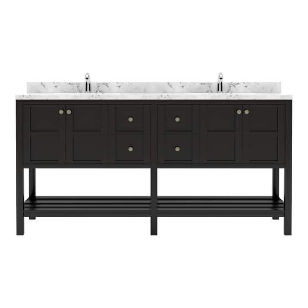 Virtu USA Winterfell 72 in. W x 22 in. D x 37 in. H Double Sink Bath Vanity in Espresso with Quartz Top