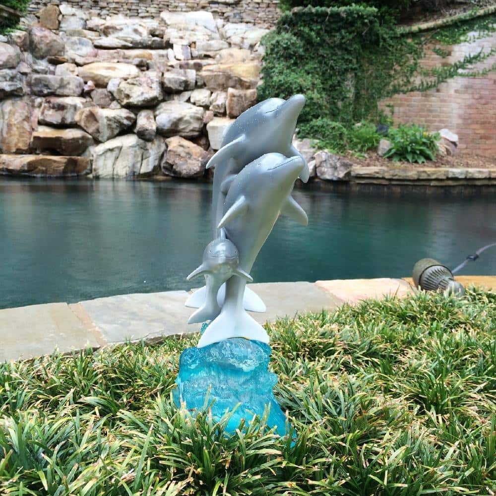 Natural Gray and Blue Resin Dolphin Statue for Indoor/Outdoor Use