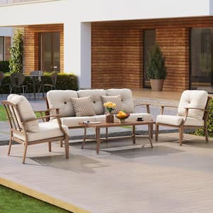 4-Pieces Aluminum Patio Conversation Set Sofa Set with Beige Cushions