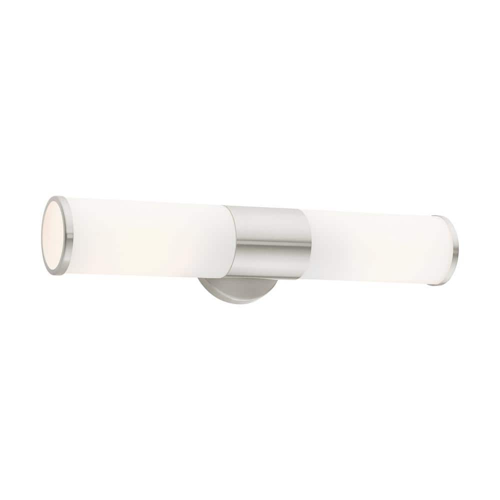 Brushed Nickel 2-Light Vanity with Satin Opal Glass Shades