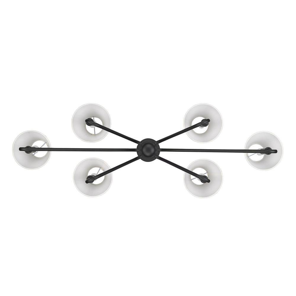 Kennedy Natural Black 6-Light Linear Pendant with Ivory Linen Shades
