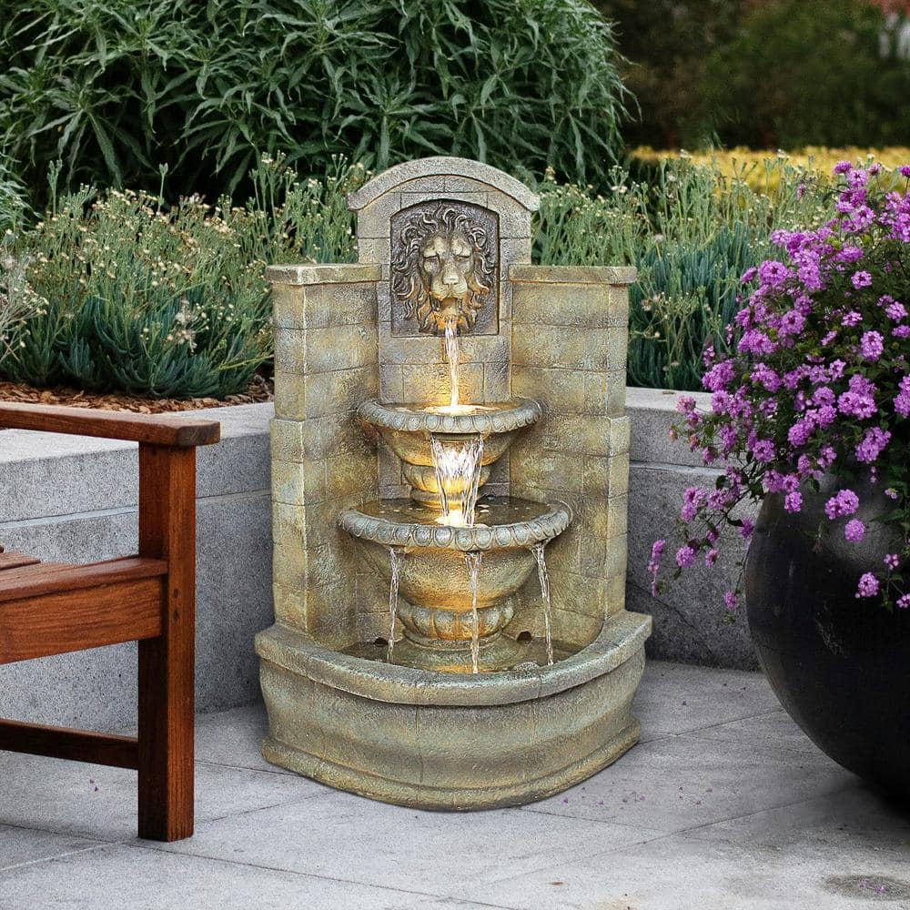 Saint Remy Antique Stone Resin Corner Fountain with LED Lights