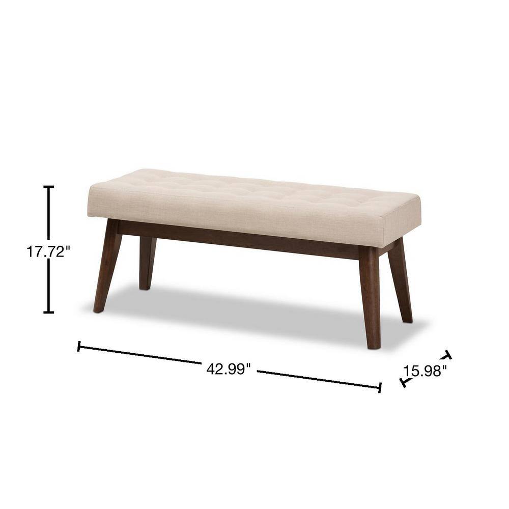 Elia 43'' Light Beige Button-Tufted Bench in Walnut Wood
