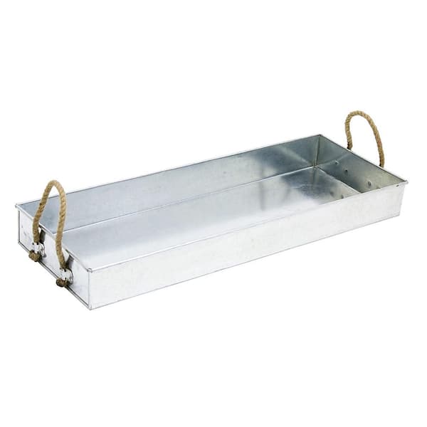 Achla Designs Galvanized Saucer Tray with Rope Handles, 28.25 in. Long, Steel Finish