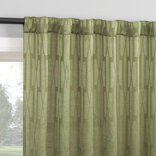 Dover Tonal Geometric Sage Green Smooth 52 in. W x 84 in. L Back Tab Light Filtering Curtain (Single Panel)
