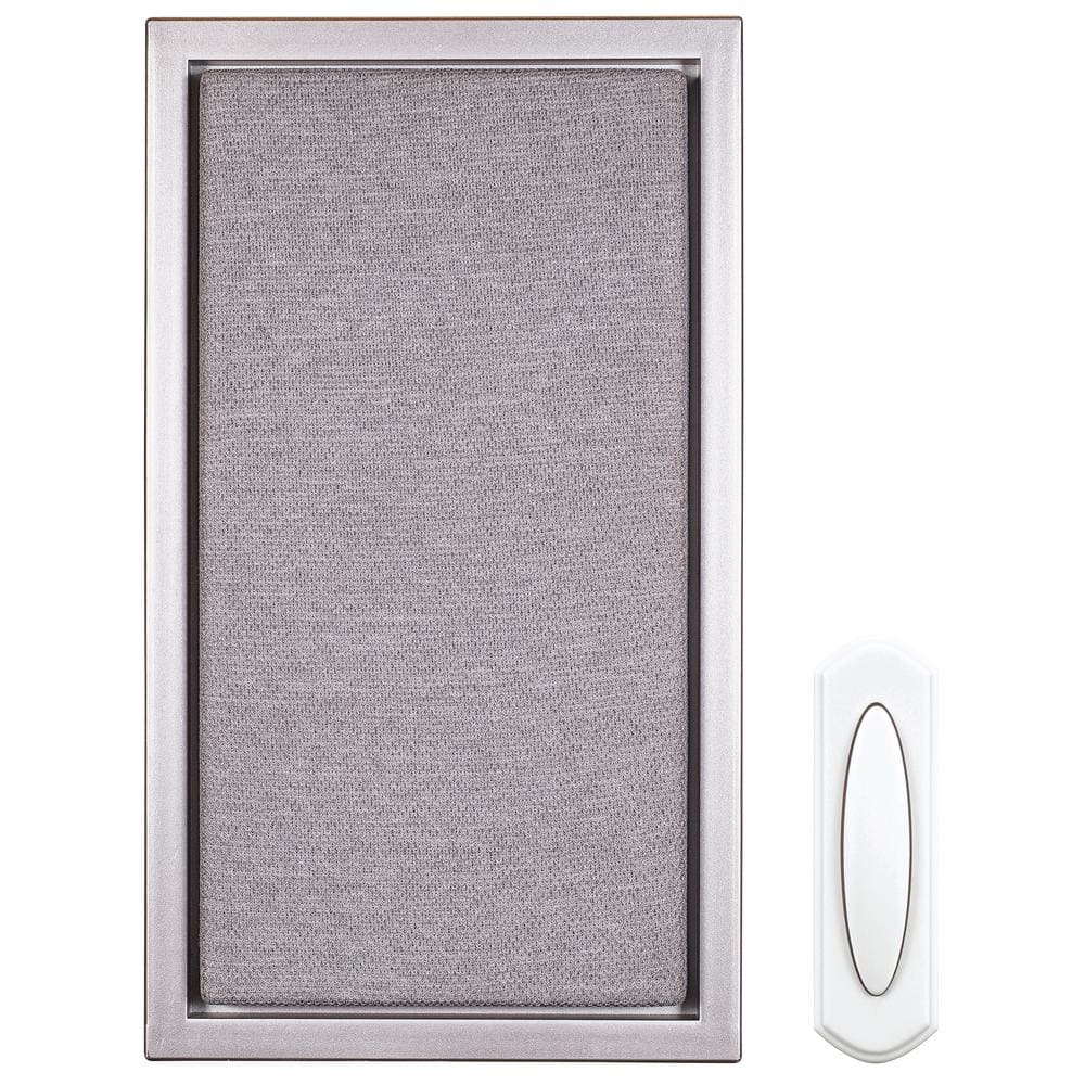 Defiant Wireless Battery Operated Doorbell Kit with Wireless Push Button, Nickel with Gray Fabric