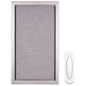 Wireless Battery Operated Doorbell Kit with Wireless Push Button, Nickel with Gray Fabric