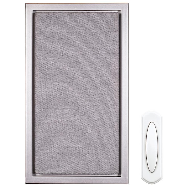 Defiant Wireless Battery Operated Doorbell Kit with Wireless Push Button, Nickel with Gray Fabric
