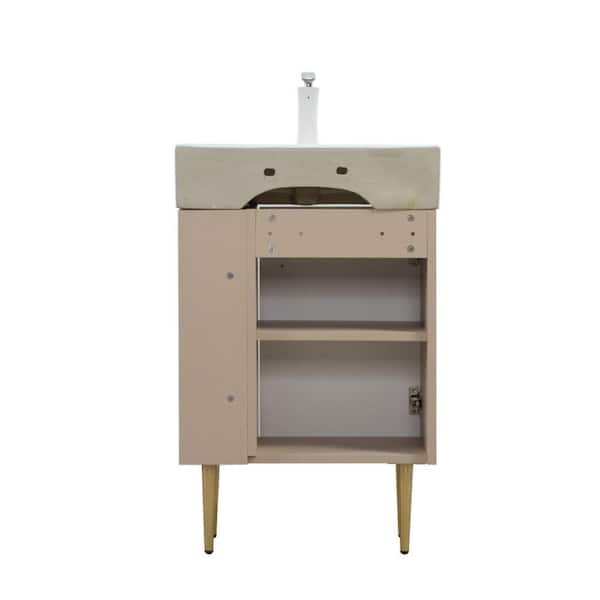 21.60 in. Single Sink Freestanding Green Bath Vanity with White Ceramic Top Assemble
