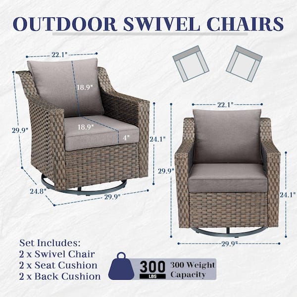 Skinny Guy Series 2-Pack Brown Wicker Outdoor Patio Glider with CushionGuard Gray Cushions