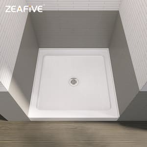36 in. L x 36 in. W Square Alcove Shower Pan Base with Center Drain Shower Base in White Single Threshold Shower Pan