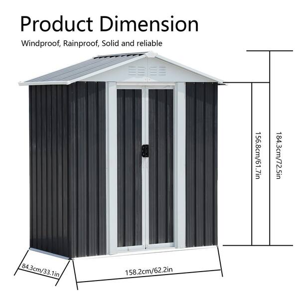 5 ft. W x 3 ft. D Apex Metal Storage Shed with Ventilation and