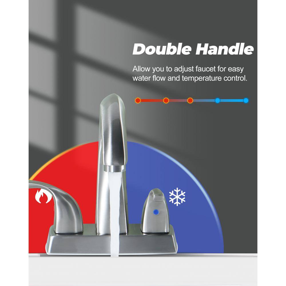 Brushed Nickel 2-Handle Centerset Bathroom Faucet with Pop-Up Drain