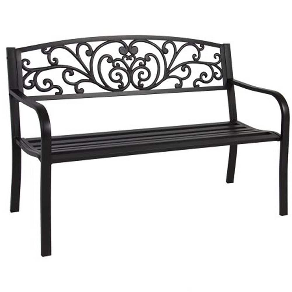 HI-LINE GIFT LTD. 50 in. Long Garden Bench Black Scroll Backrest 78651 ...