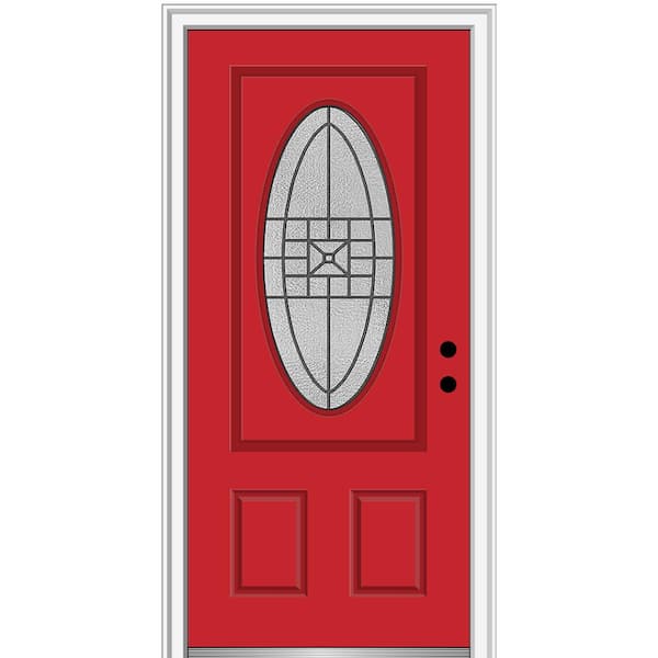MMI Door 36 in. x 80 in. Courtyard Left-Hand Oval-Lite Decorative Painted Fiberglass Smooth Prehung Front Door, 6-9/16 in. Frame