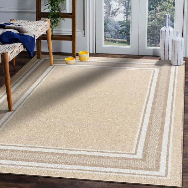 2 X 3 Beige Carmel Bordered Non Slip Doormat Indoor Area Rug