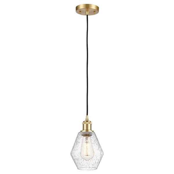 Cindyrella 100-Watt 1-Light Satin Gold Standard Mini Pendant Light with Seeded Glass Shade, No Bulbs Included