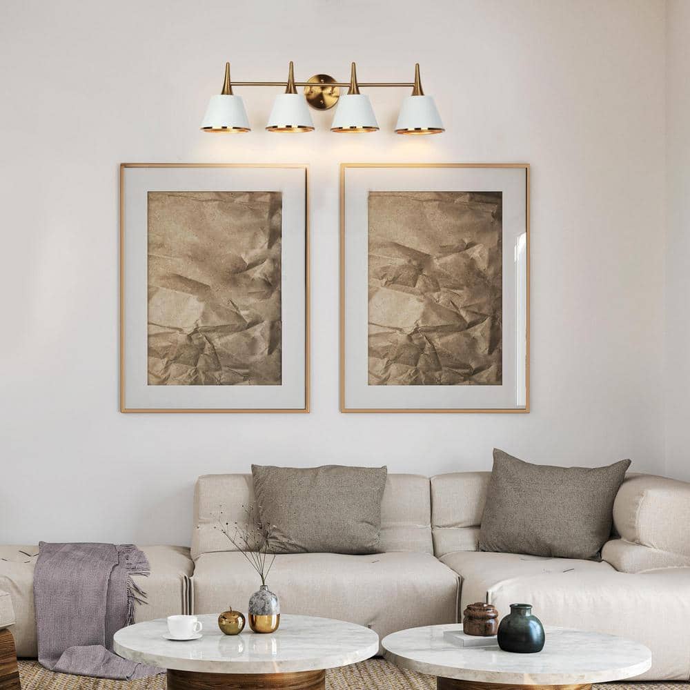 Idaikos 29" Polished Gold and White 4-Light Vanity Light Bar