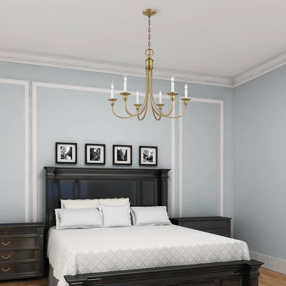 Antique Brass 6-Light Candle Chandelier