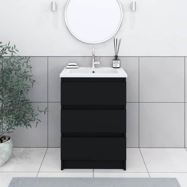 VOLPA USA AMERICAN CRAFTED VANITIES Pepper 24 in. W x 20 in. D Bath Vanity in Black with Acrylic Top in White with White Basin