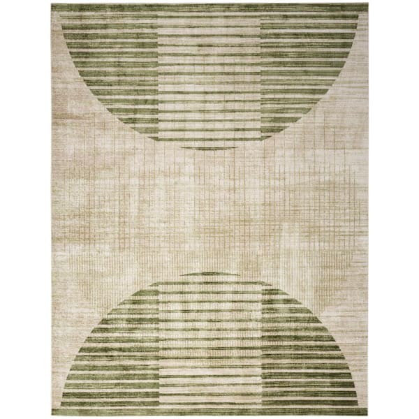 Nourison Astra Machine Washable Ivory Olive 9 ft. x 12 ft. Graphic Contemporary Area Rug