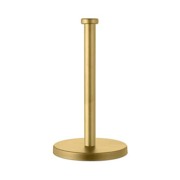 Countertop Standing Paper Towel Holder Gold Brushed Brass Weighted Base Non-Slip for Kitchen Bathroom Rolls