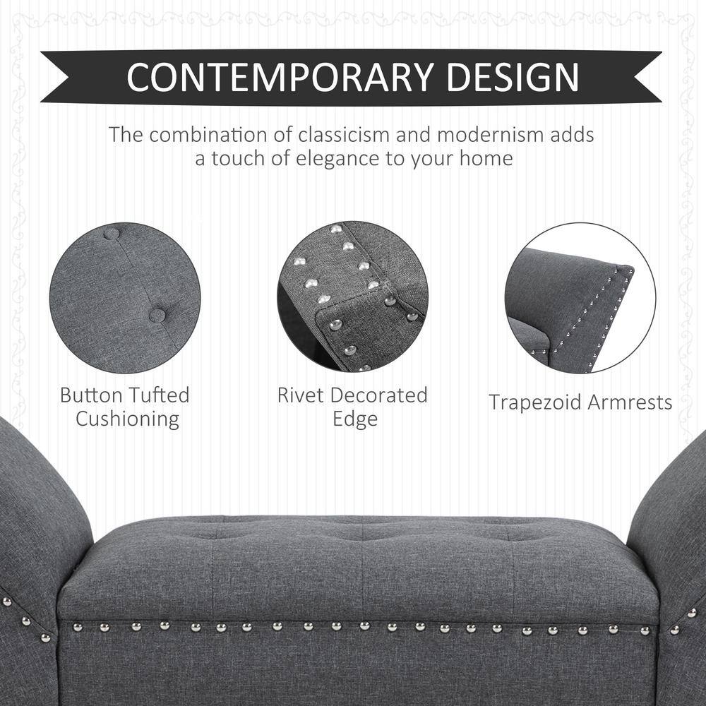 Modern Charcoal Grey Tufted Linen-Like Footstool Bench