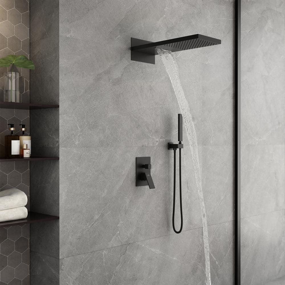 Matte Black Dual-Function Rain Shower System with Handheld Spray
