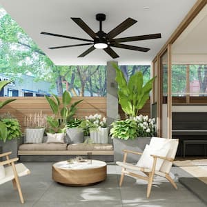 72.7 in. Integrated LED Indoor/Outdoor Ceiling Fan with Light Kit and Remote Control,8-Blade Black Propeller Ceiling Fan