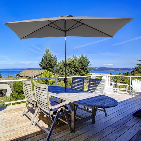 JOYESERY 10 ft. x 6.5 ft. Rectangle Market Aluminum Pole Patio Umbrellas with Tilt Button in Smoky Grey