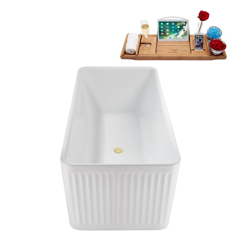 59" White Acrylic Freestanding Soaking Tub with Tray