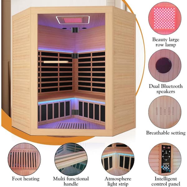 Moray 4-Person Family Indoor Hemlock Infrared Sauna with 11 Far-Infrared Carbon Crystal Heaters and Chromotherapy