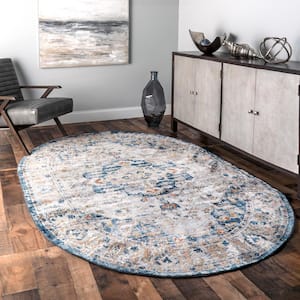 Josephine Winged Cartouche Grey 5 ft. x 8 ft. Oval Area Rug