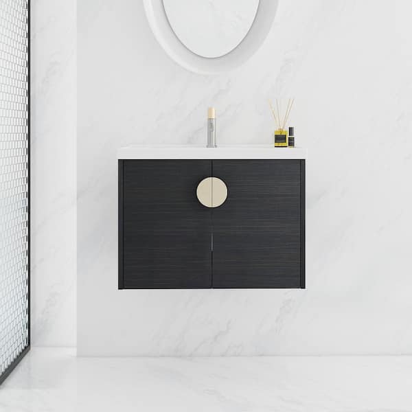 Unbranded 24 in. W x 19 in. D x 20 in. H Wall Mounted Bath Vanity in Black with White Ceramic Top