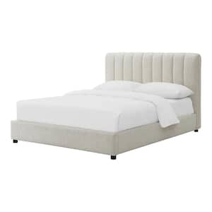 Hurnick White Wood Frame King Platform Bed with Upholstered Headboard