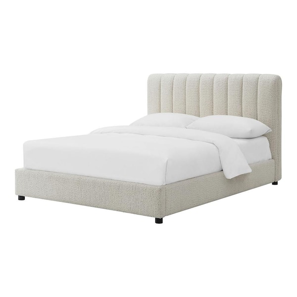 Hurnick White Wood Frame King Platform Bed with Upholstered Headboard