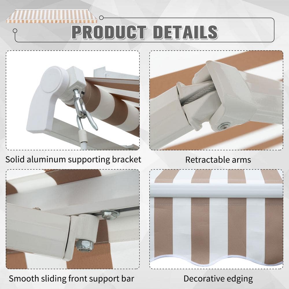 Beige 12' x 8' Retractable Aluminum Patio Awning with Manual Crank