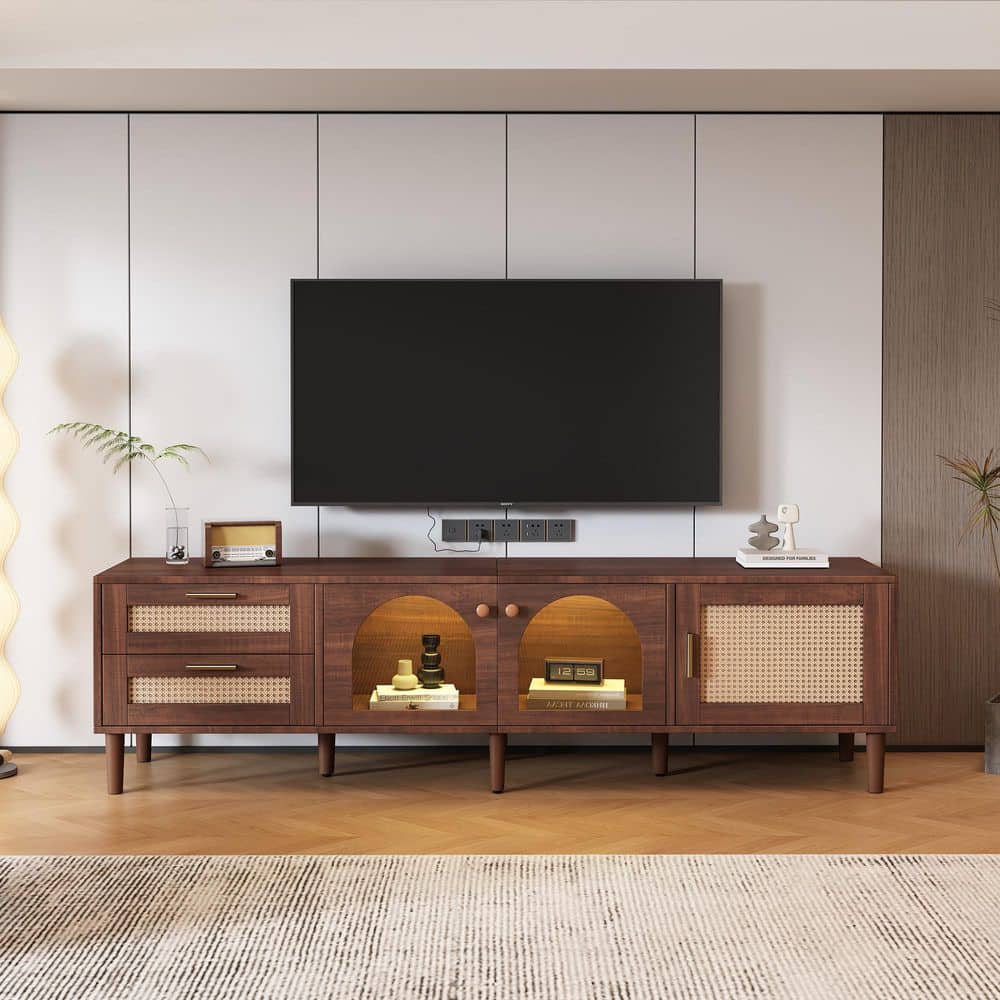 70.8 in. Dark Brown TV Stand Fits TVs up to 80 in. LED Light Entertainment Center with 2 Drawer and 3 Cabinets
