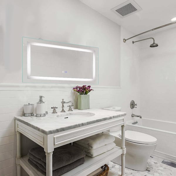 VANITYFUS 40 in. W x 24 in. H Rectangular Frameless Wall Mount Anti-Fog LED Front Lighting Bathroom Vanity Mirror in White