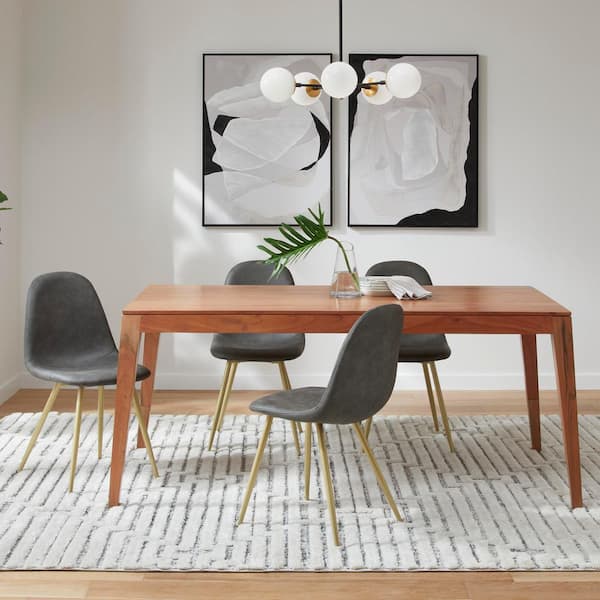 StyleWell Adenmore Charcoal Gray Faux Leather Upholstered Dining Chair with Gold Metal Legs (Set of 4)
