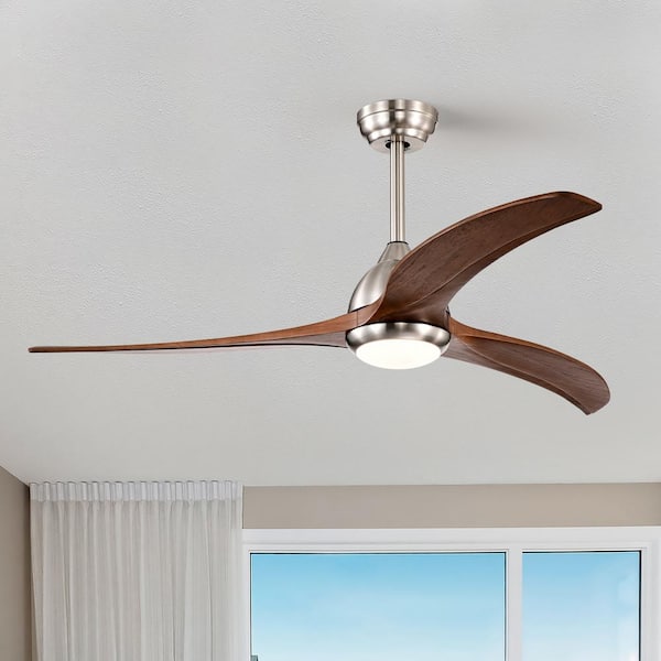 Noiseless 52 in. Brushed Nickel Indoor Ceiling Fan with Light, Solid Wood Blade and Remote Included