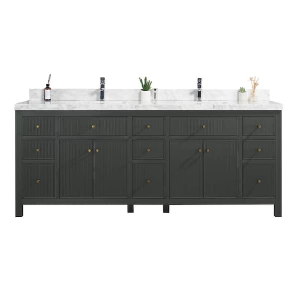 Willow Collections Sonoma 84 in. W x 22 in. D x 36 in. H Double Sink Bath Vanity in Dark Green with 2 in Carrara Marble Vanity Top