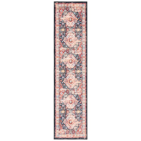 SAFAVIEH Riviera Charcoal/Gold 2 ft. x 9 ft. Machine Washable Medallion Border Runner Rug