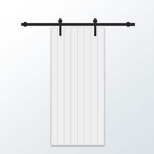 CALHOME 30 in. x 96 in. White Painted Composite MDF Paneled Interior Sliding Barn Door with Hardware Kit
