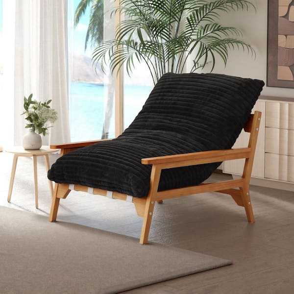 J&E Home Black Rabbit Hair Plush Fabric Solid Wood Corner Recliner